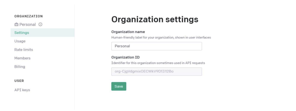 organization settings screenshot